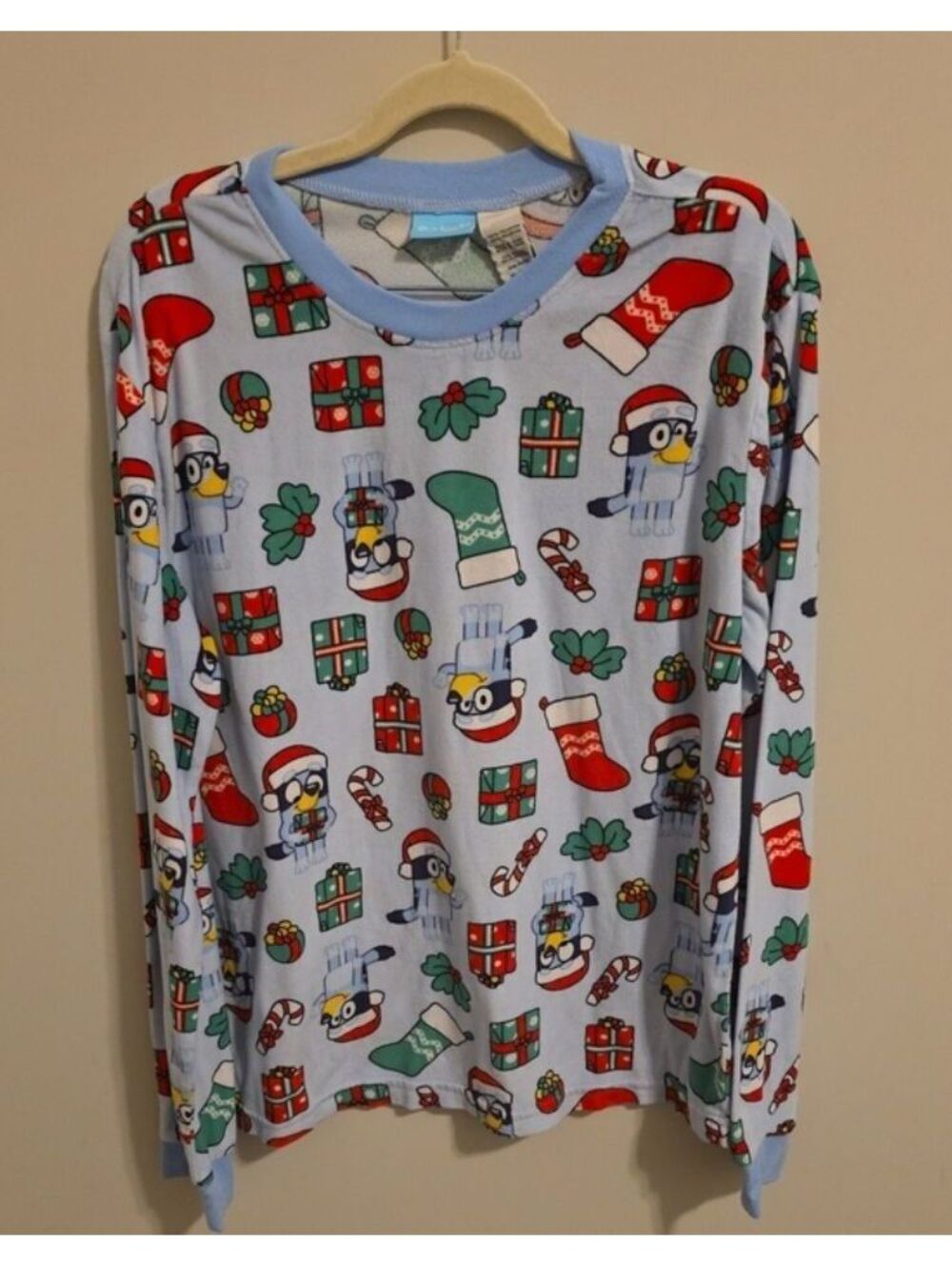 Bluey Medium Light Blue Chrinstmas Long Sleeve pajama top